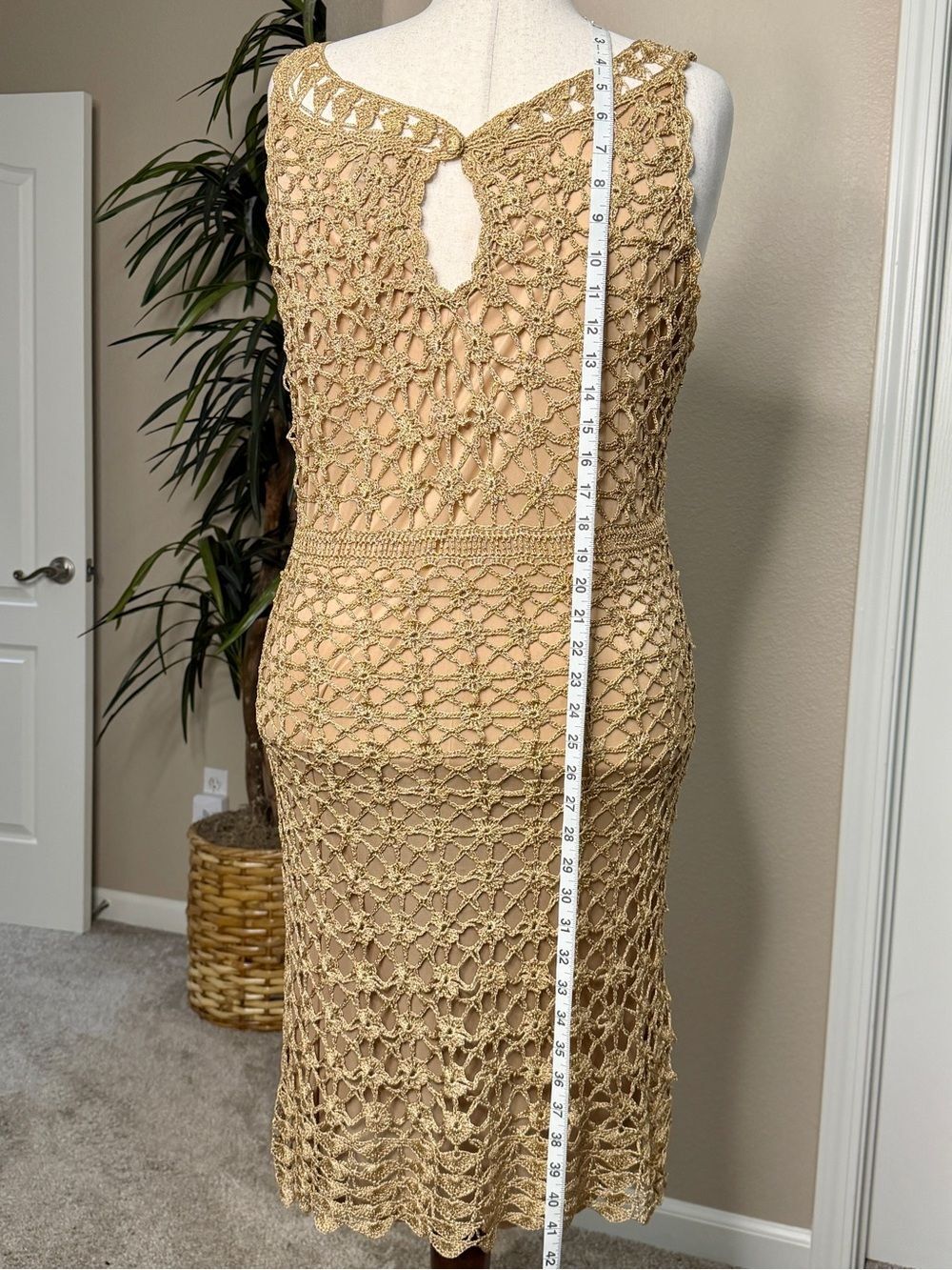 Gold Crochet Floral Knit Tank Dress - Picture 5 of 10